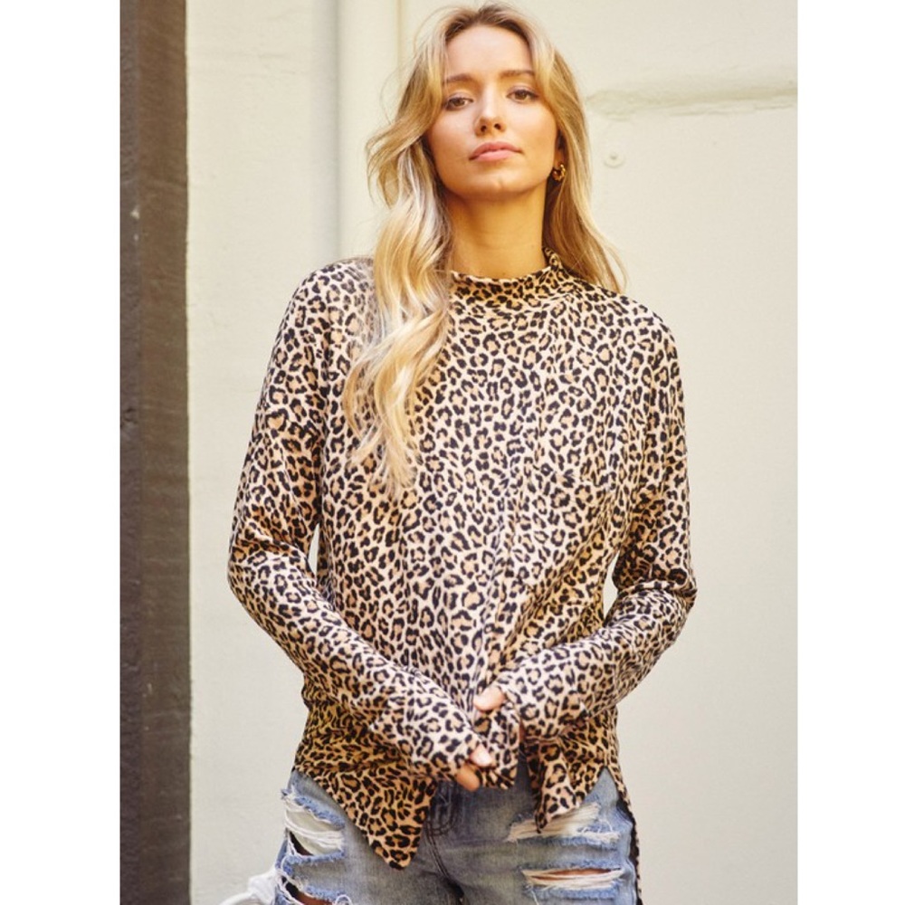 Fall Brushed Animal Print Tunic Mock Neck Top Leopard Leggings Top